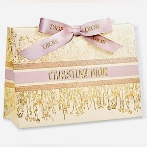 CHRISTIAN DIOR Embossed Golden Floral Ribbon Tie Thick Paper Gift Bag OS NEW